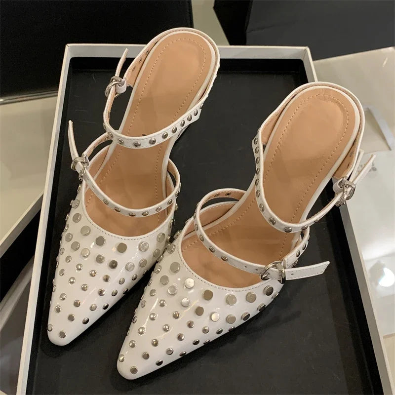 Rivet Crystal Wedges Buckle Strap Pumps Shoes