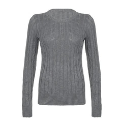 Basic Grey Twisted Long Sleeves Knit Sweater