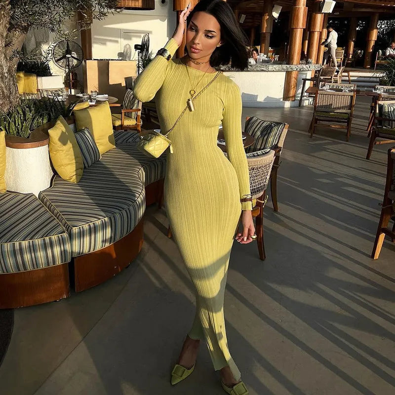 Ribbed Long Sleeve Maxi Dress
