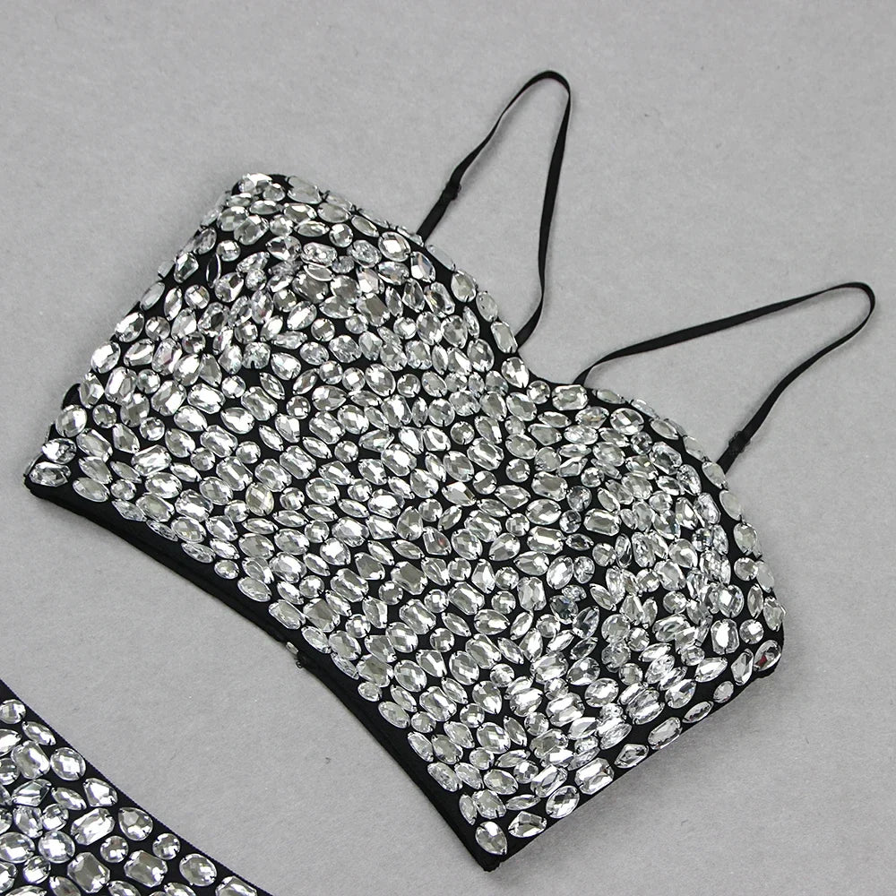 Diamond Decorated High Waist Jumpsuit Set