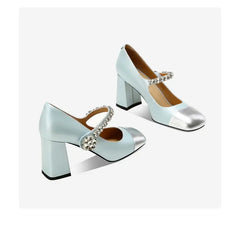 Square Head Diamond Chunky Heels Mary Jane Shoes