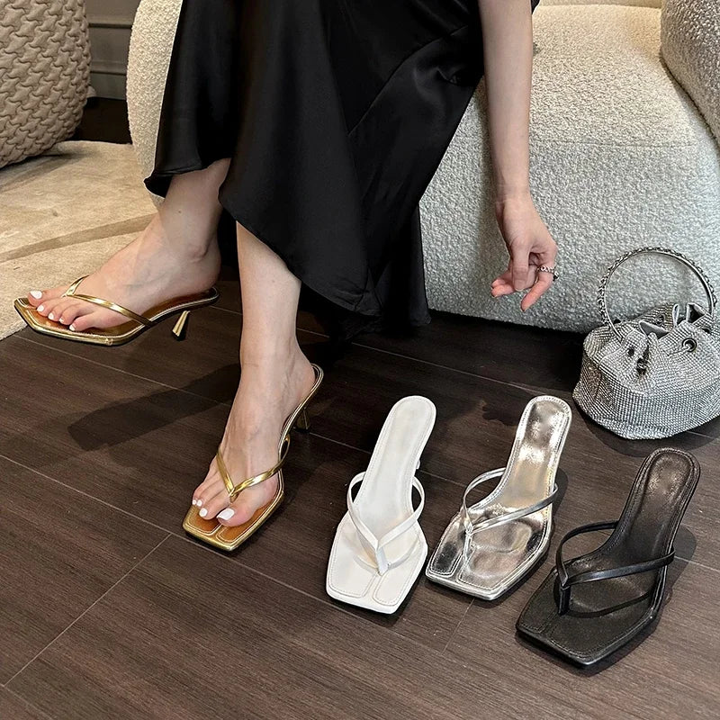 Square Clip Toe Thin Heels Ladies Sandals