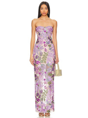 Floral-Embellished Sequin Lavender Ankle Length Dress