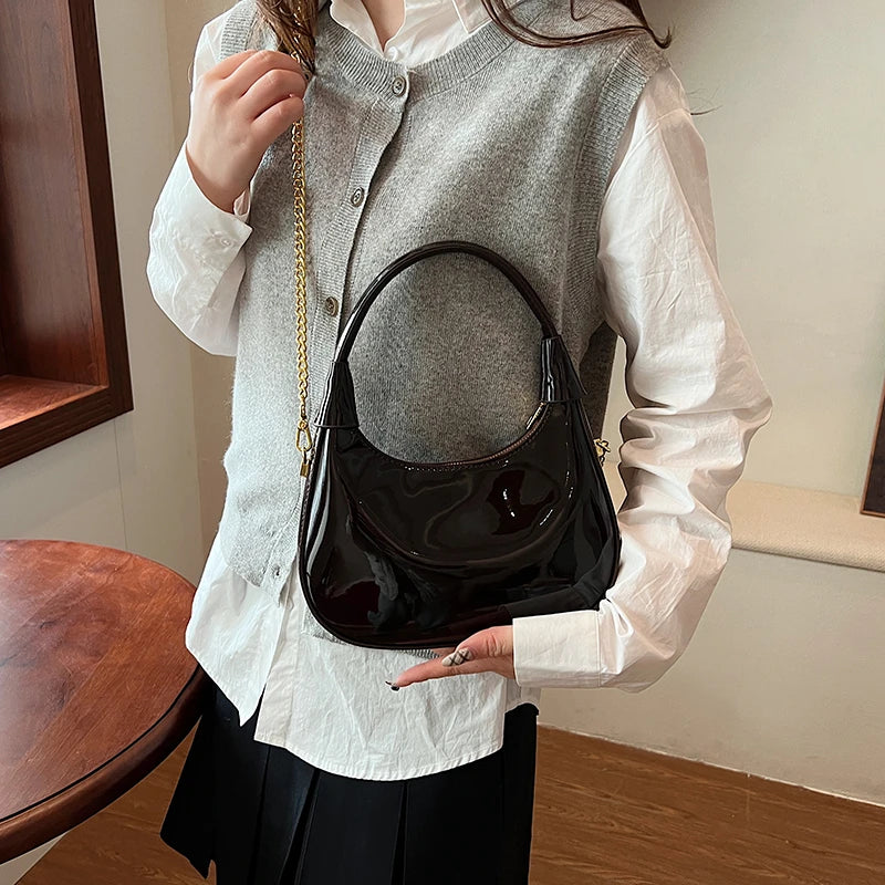 Small Glossy Faux Leather Saddle Bags