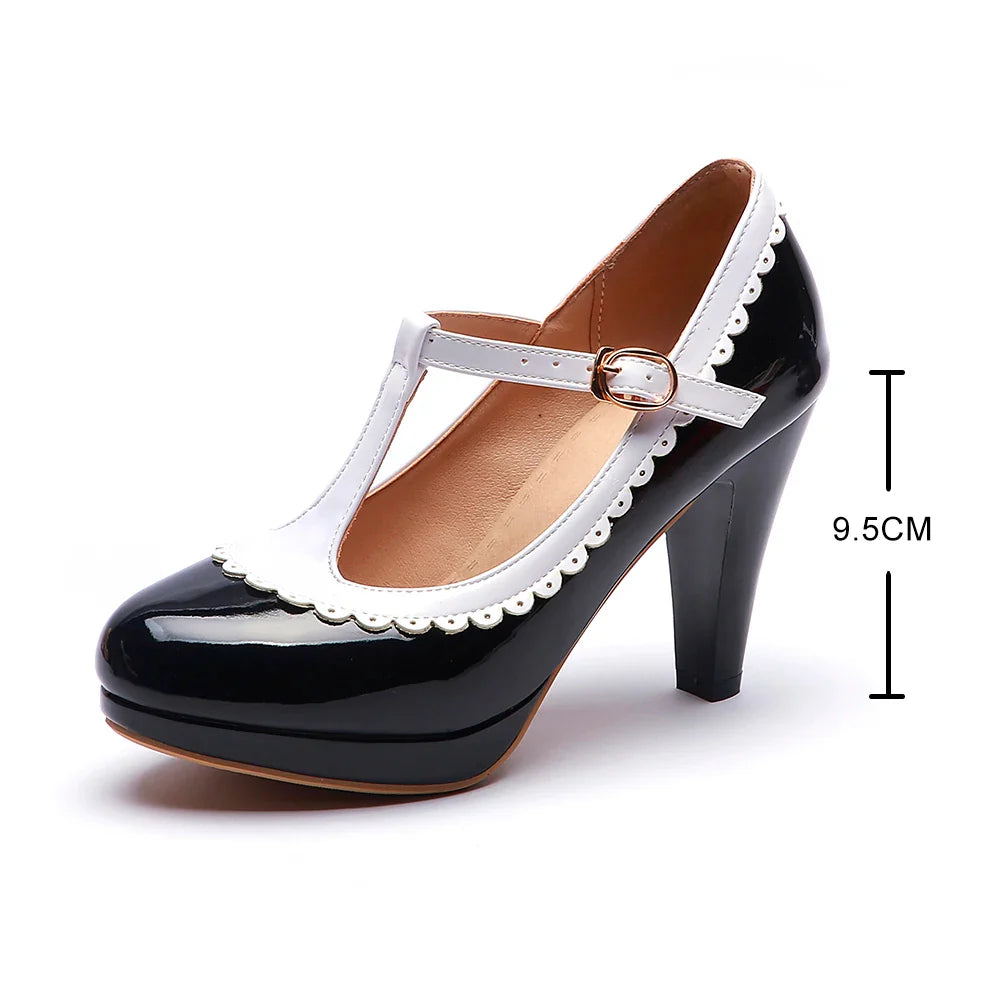 Platform Heel T-Strap Mary Janes Shoes