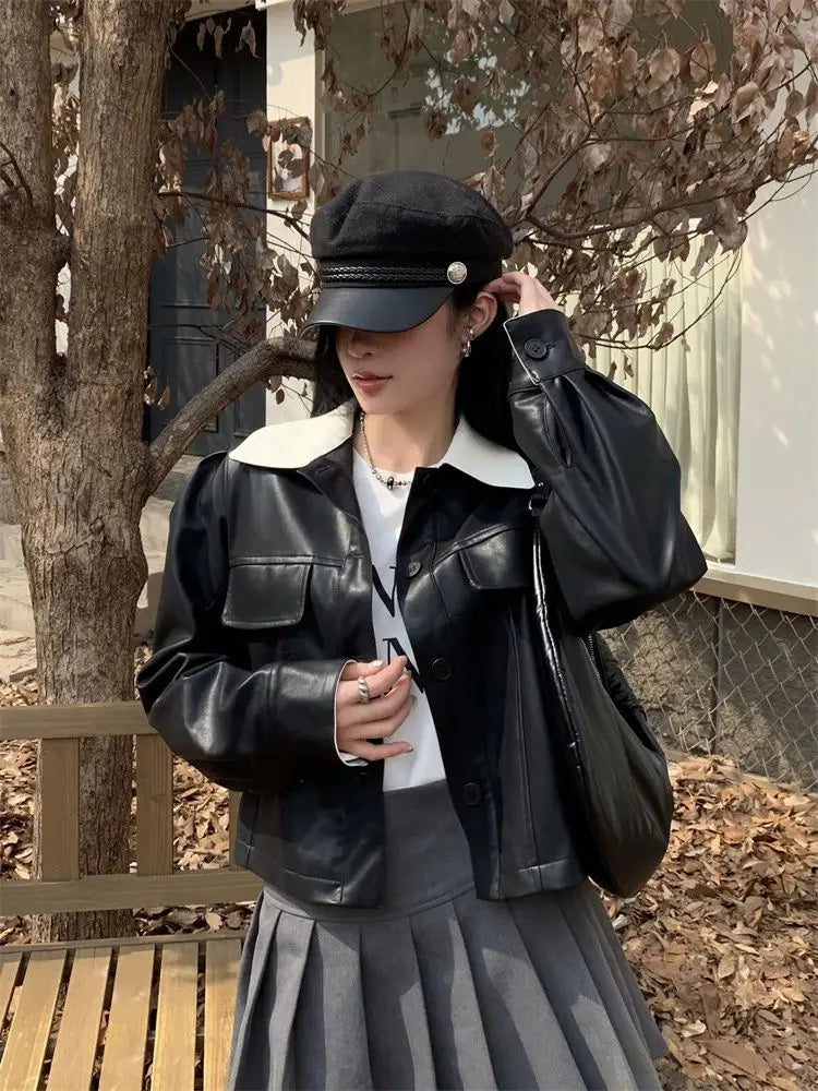 Cropped Leather Biker Jacket