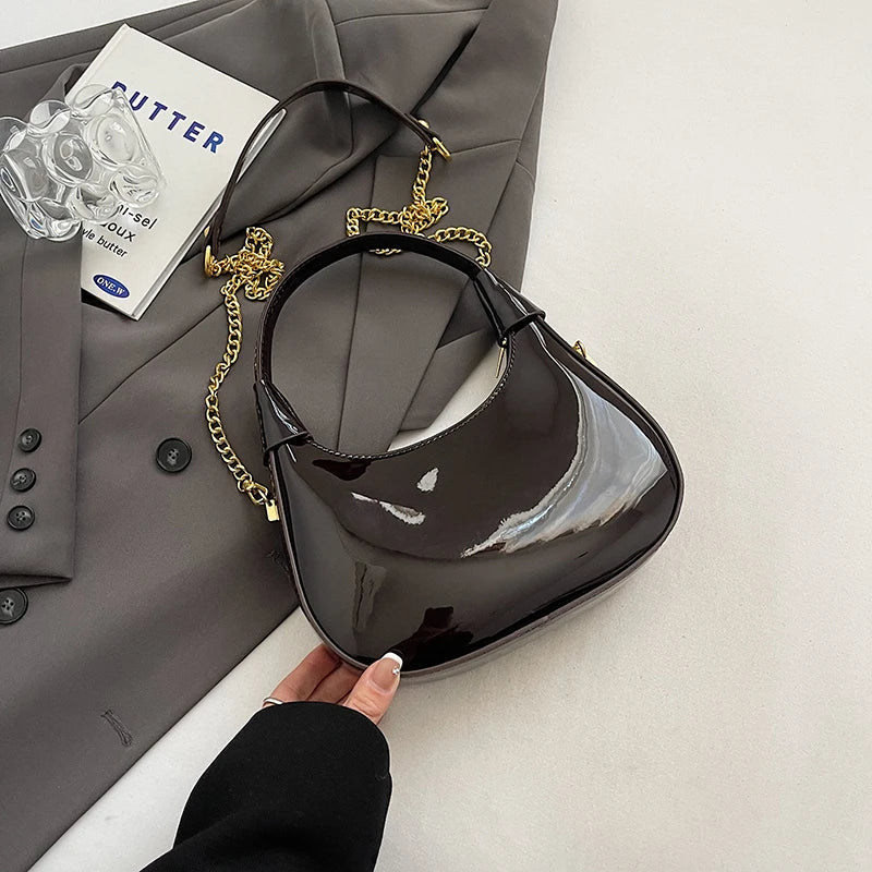 Small Glossy Faux Leather Saddle Bags