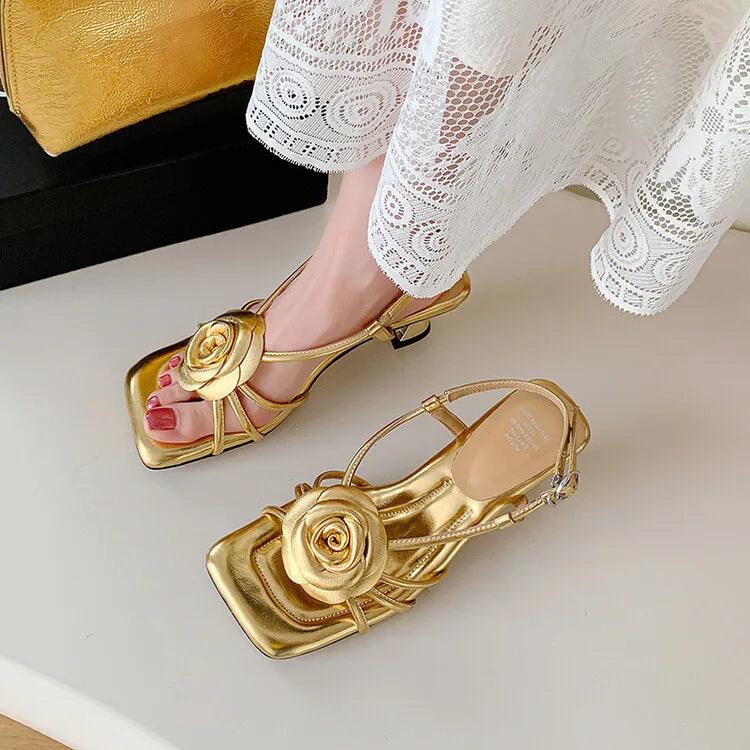 Handmade 3D Flower Open-Toe Sandals