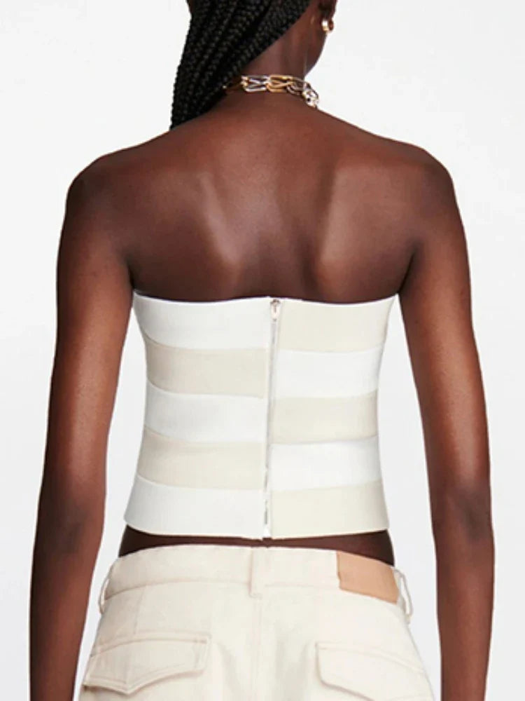 Strapless Irregular Patchwork Hollow Out Bandage Tops