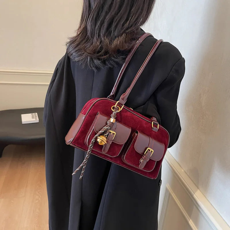 Women's Double Pocket Zipper Underarm Bag