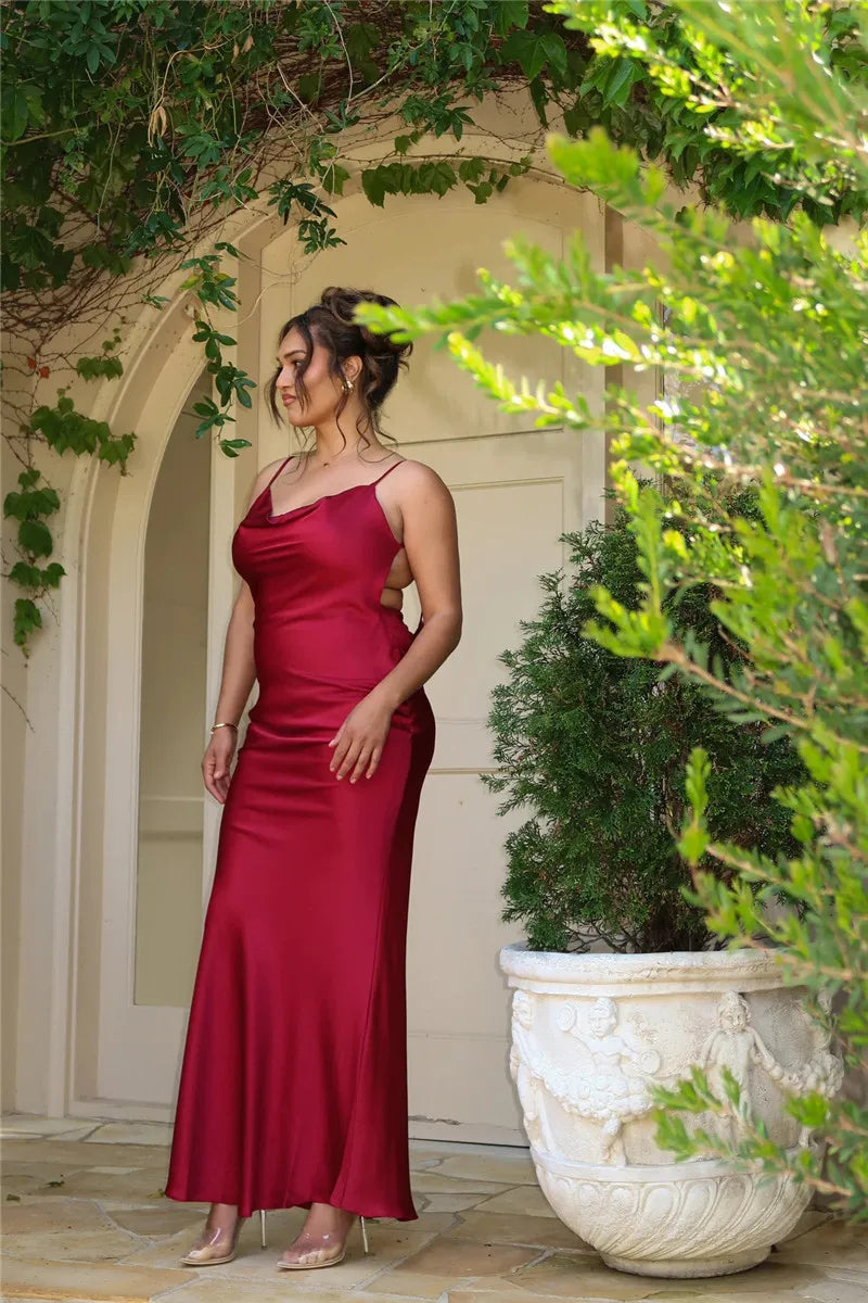 Floral Draped Open Back Spaghetti Strap Maxi Dress