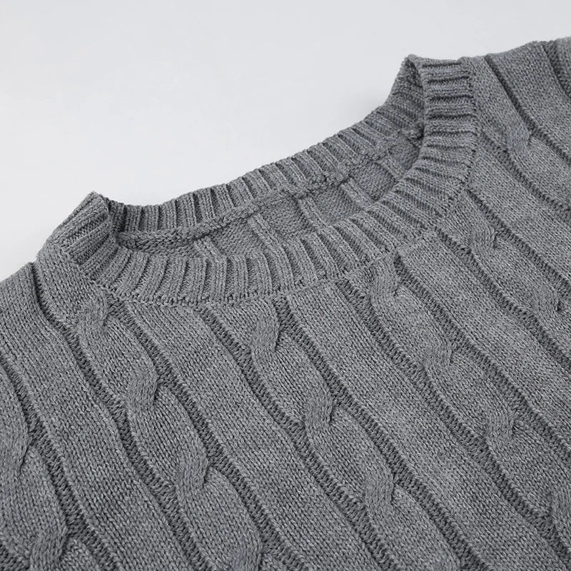 Basic Grey Twisted Long Sleeves Knit Sweater