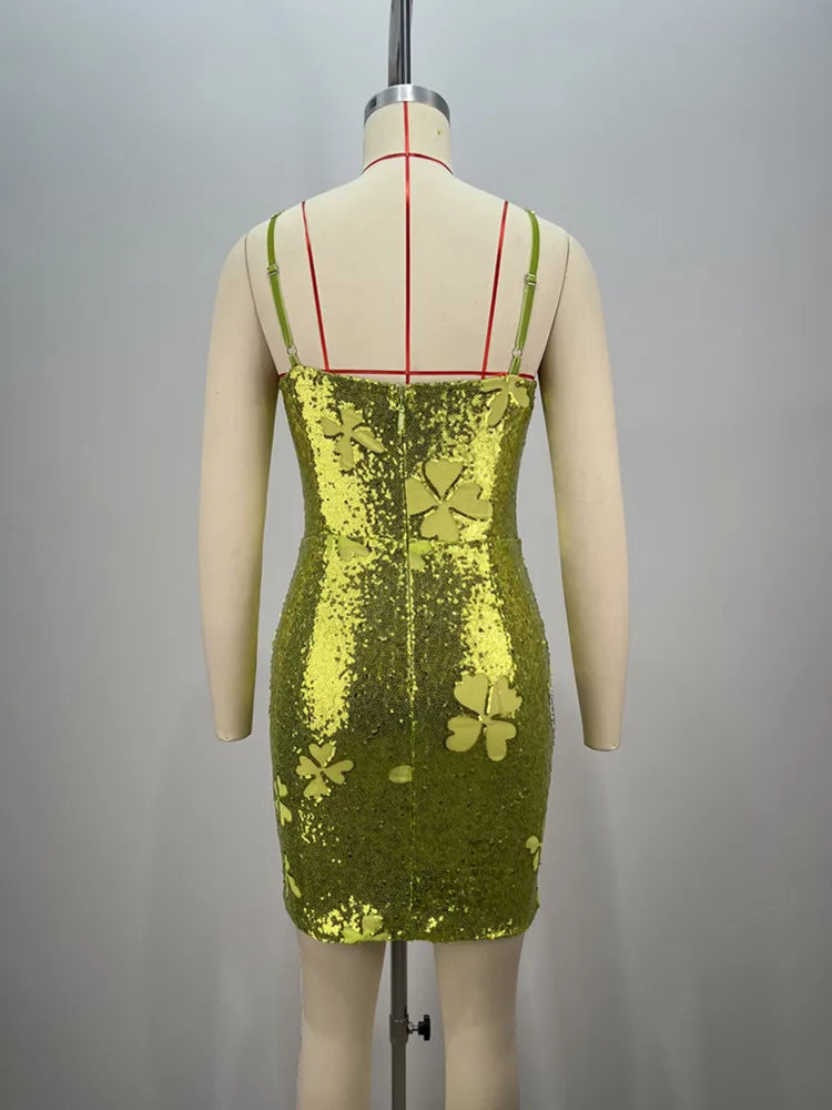 Sleeveless Mesh Sequins Butterfly Mini Dress
