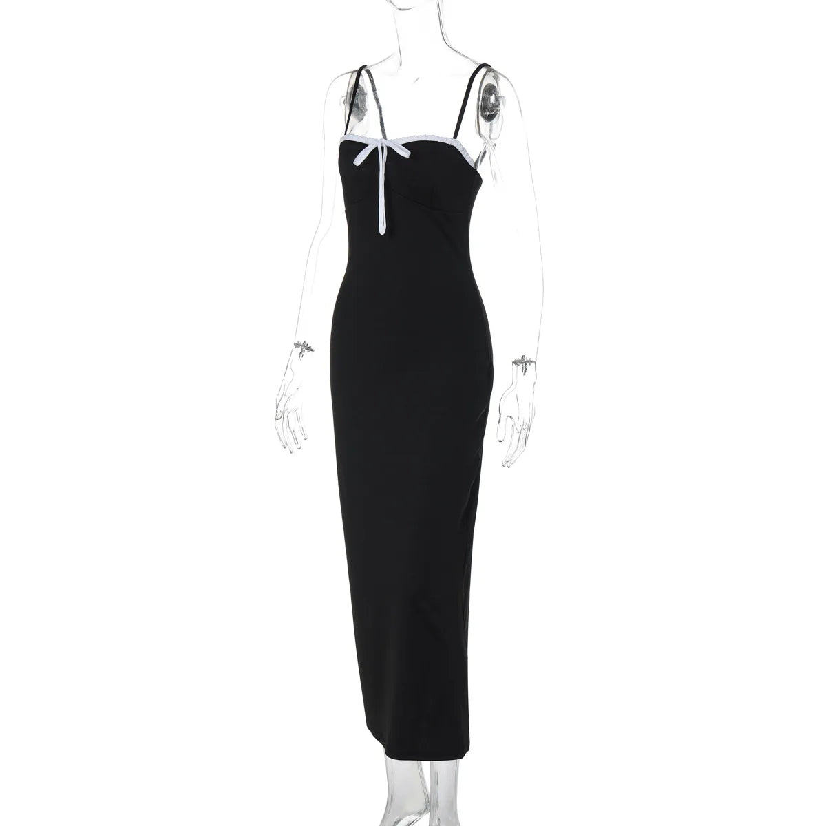 Open Back Lace Patchwork Black Maxi Dress