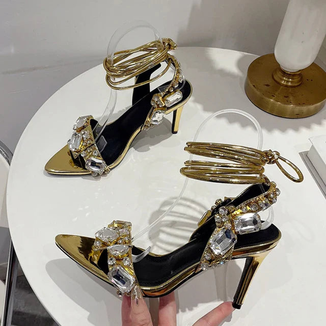 Ankle Strap Stripper Heels Crystal Shoes