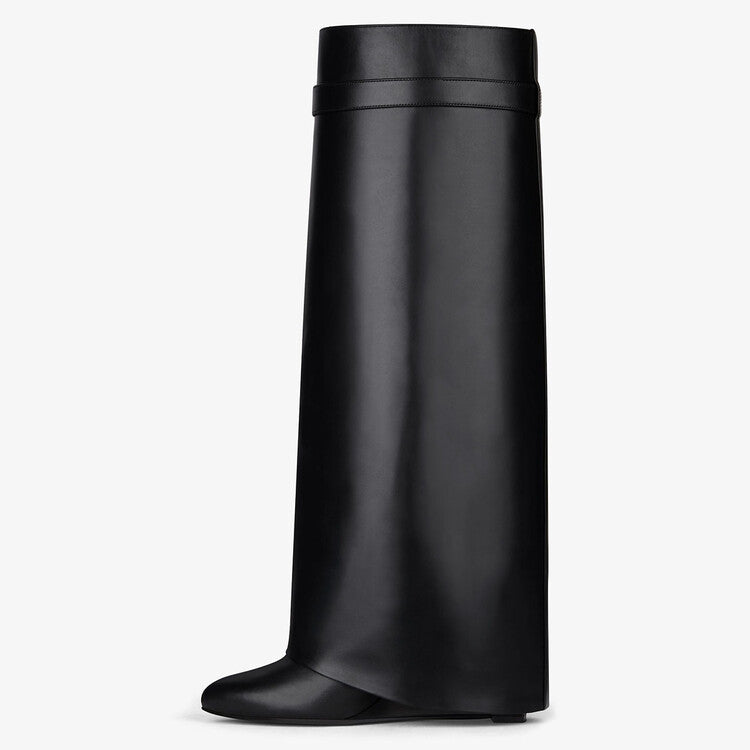 Black High Heel Knee High Lock Pant Boots