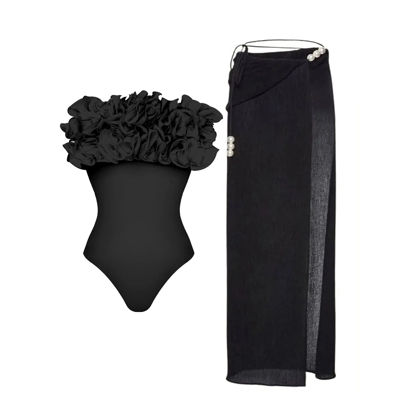 Flower Ruffle Push-Up Off-Shoulder Swimwear Set