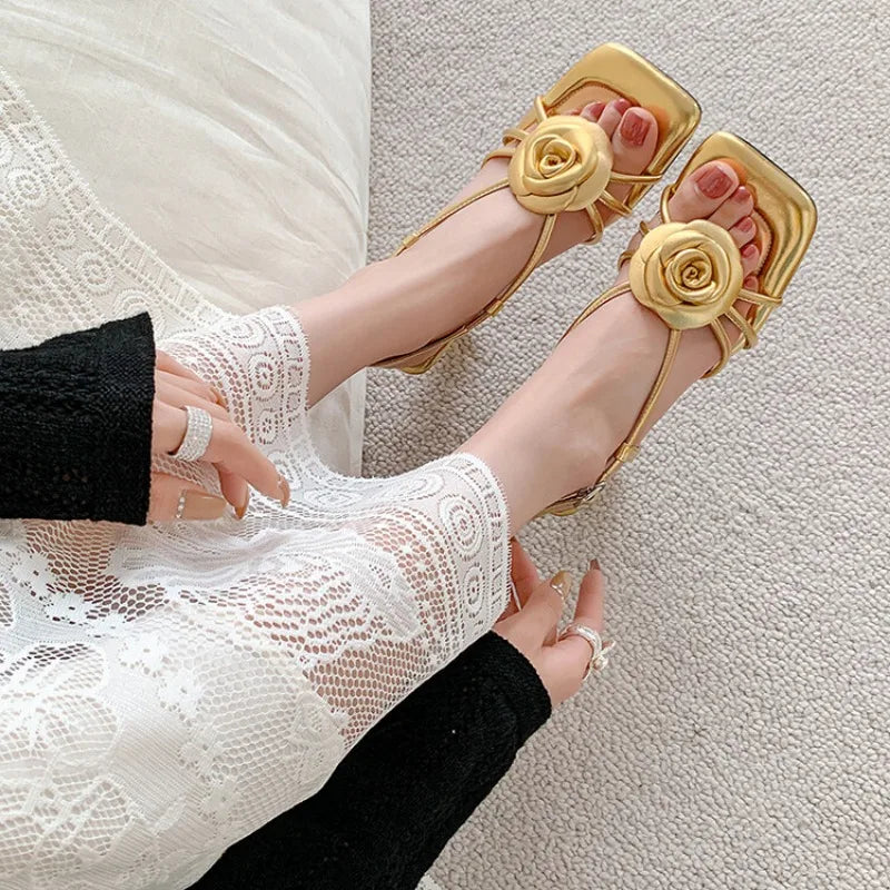 Handmade 3D Flower Open-Toe Sandals