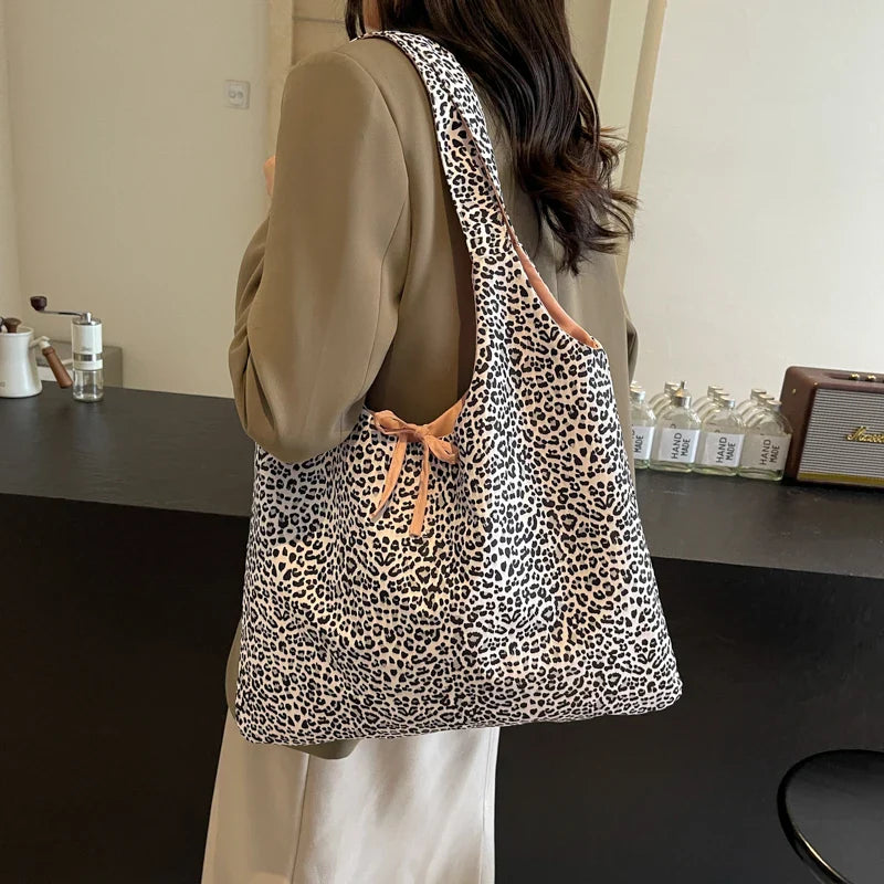 Large Leopard Cloth Underarm Tote Bags