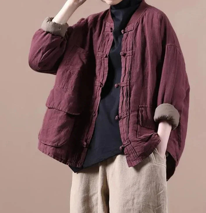 Quilted Ethnic Style Cotton And Linen Coat