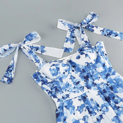 Floral back lace-up suspender dress