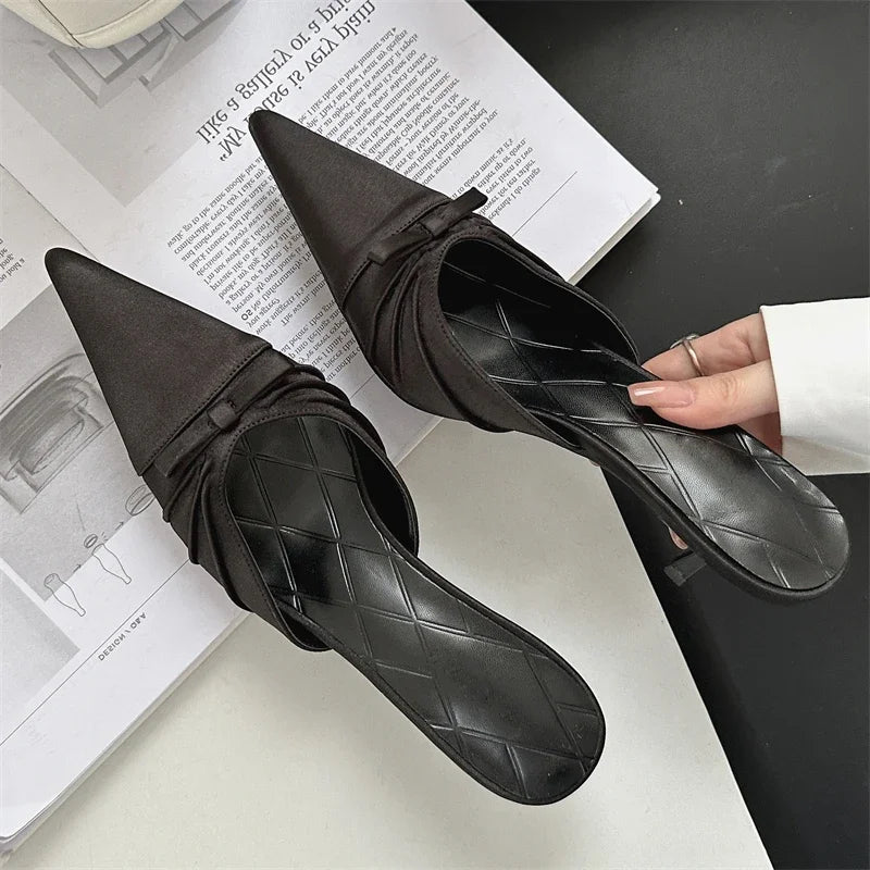 Butterfly-knot Pointed Toe Mules Thin Heels Shoes