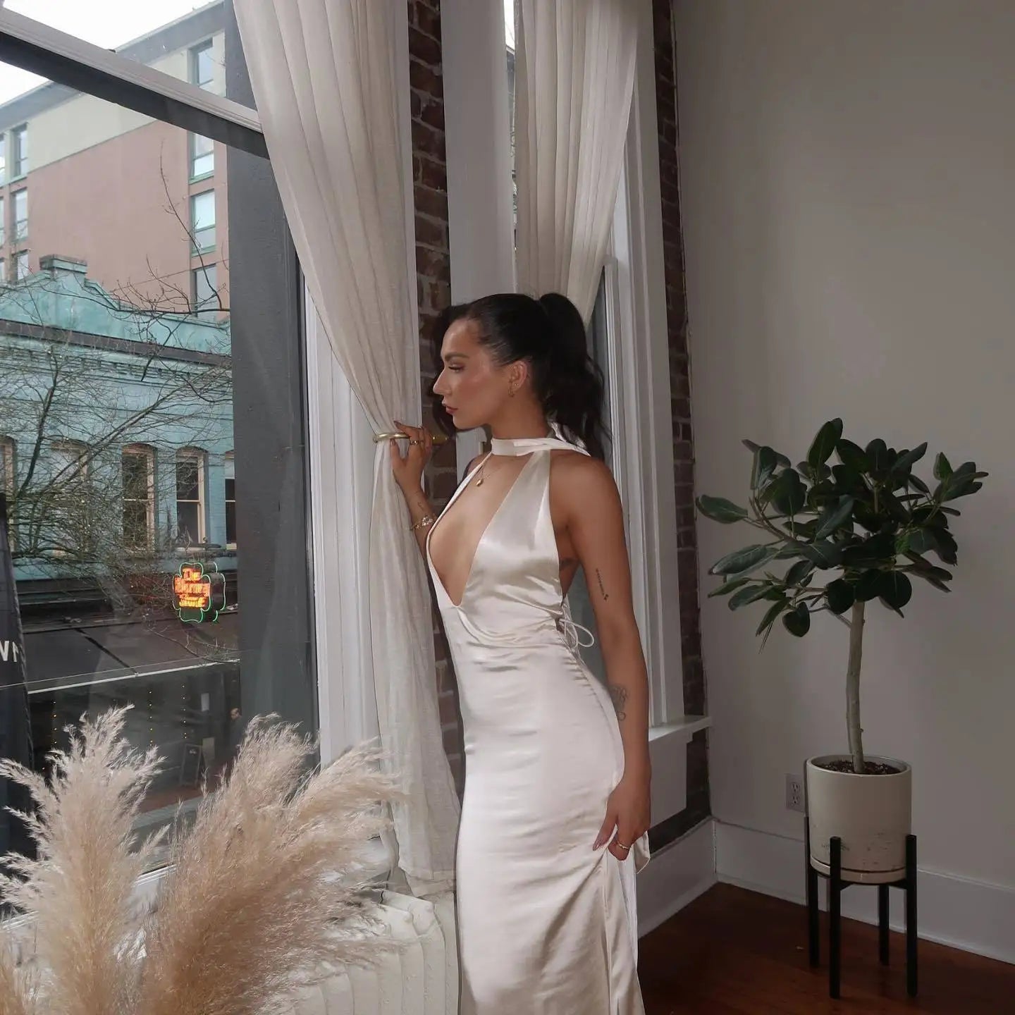 Satin Open Back Dress