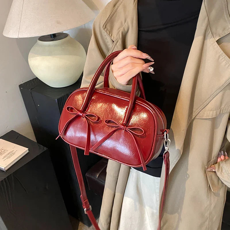 Bow Design Box Top-handle Crossbody Bag