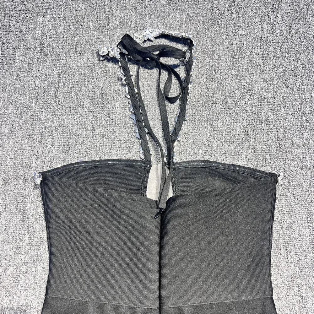 Black Diamond Strapless Maxi Bandage Dress
