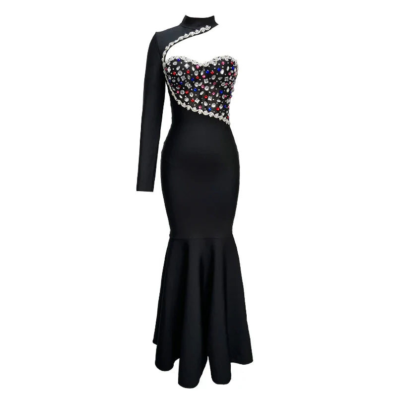 Black Diamond Maxi Dress Turtleneck