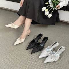 Butterfly-knot Pointed Toe Mules Thin Heels Shoes