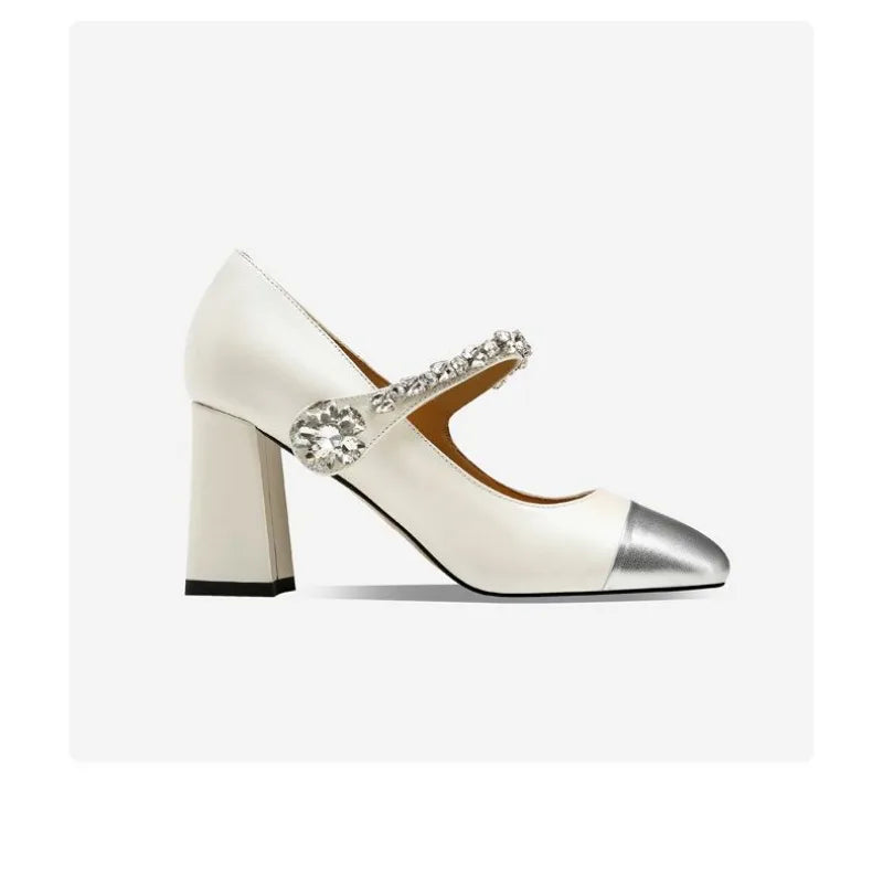 Square Head Diamond Chunky Heels Mary Jane Shoes
