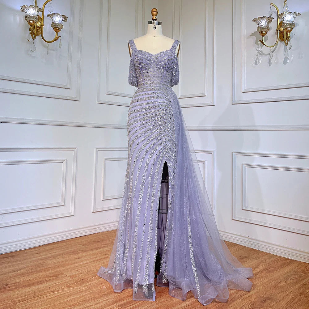 Caramel Mermaid Evening Gown with High Slit