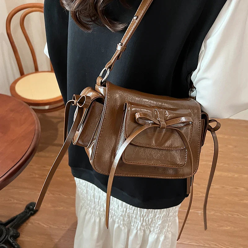 Faux Leather Trend Y2K Bow Tie Handbags