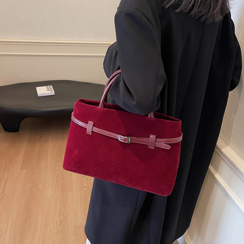 Retro Velvet Leather Tote Bags For Women
