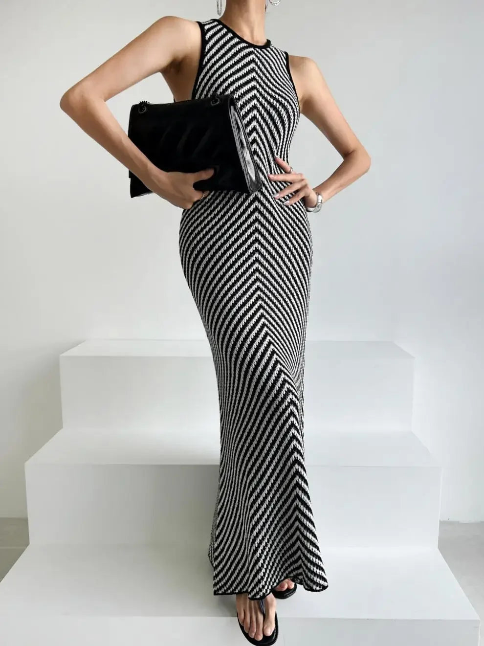 Striped Ribbed Midi Dress