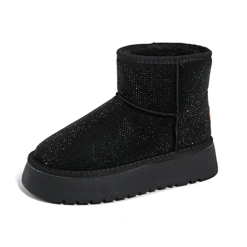 Suede Rhinestone Anti-slip Wear-resistant Short Boots