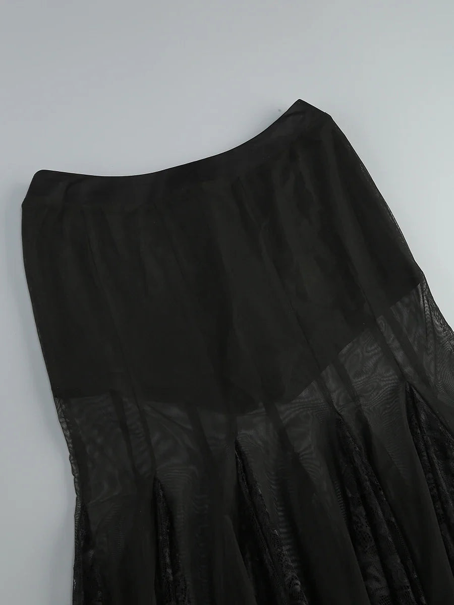 Lace Corset Patchwork Skirt And Gloves Set