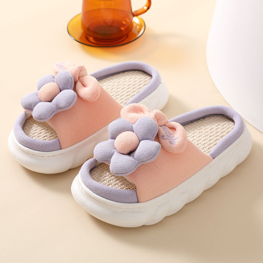 Flower Decor Linen Slippers