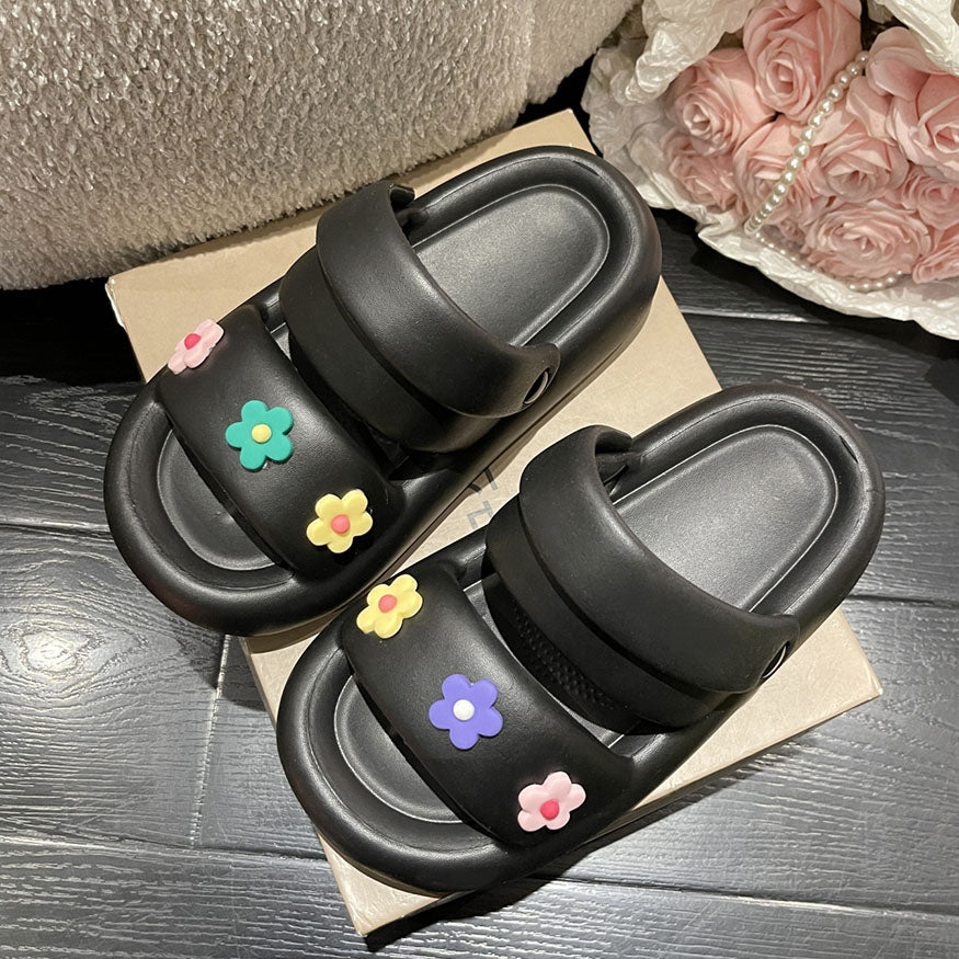 Two Strap Colorful Flower Decor Sandals