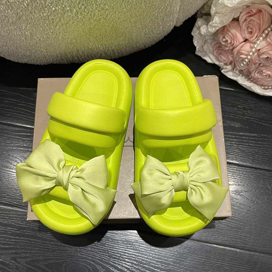 Two Strap Satin Bow Decor Sandals