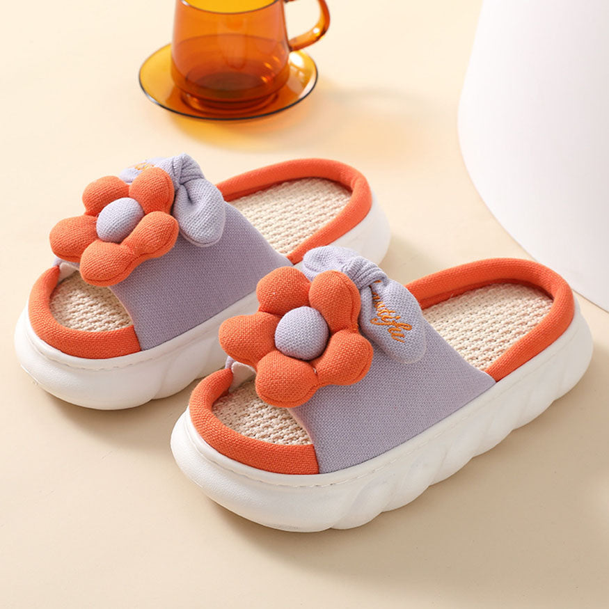 Flower Decor Linen Slippers