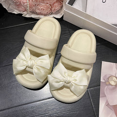 Two Strap Satin Bow Decor Sandals