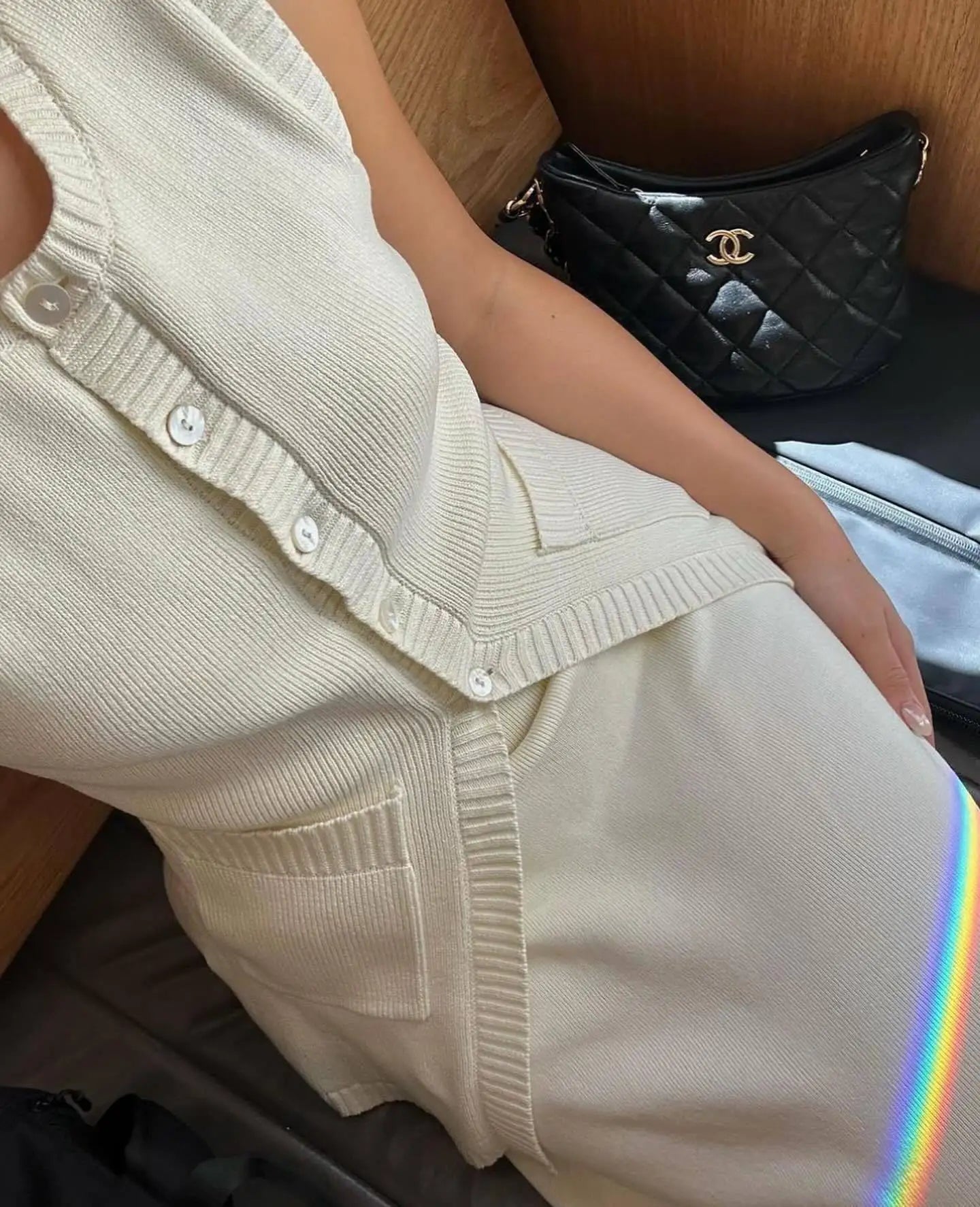 Knitted Solid Slit Vest and Long Skirt Suit