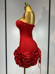 Strapless Flower Embellished Mini Bandage Dress