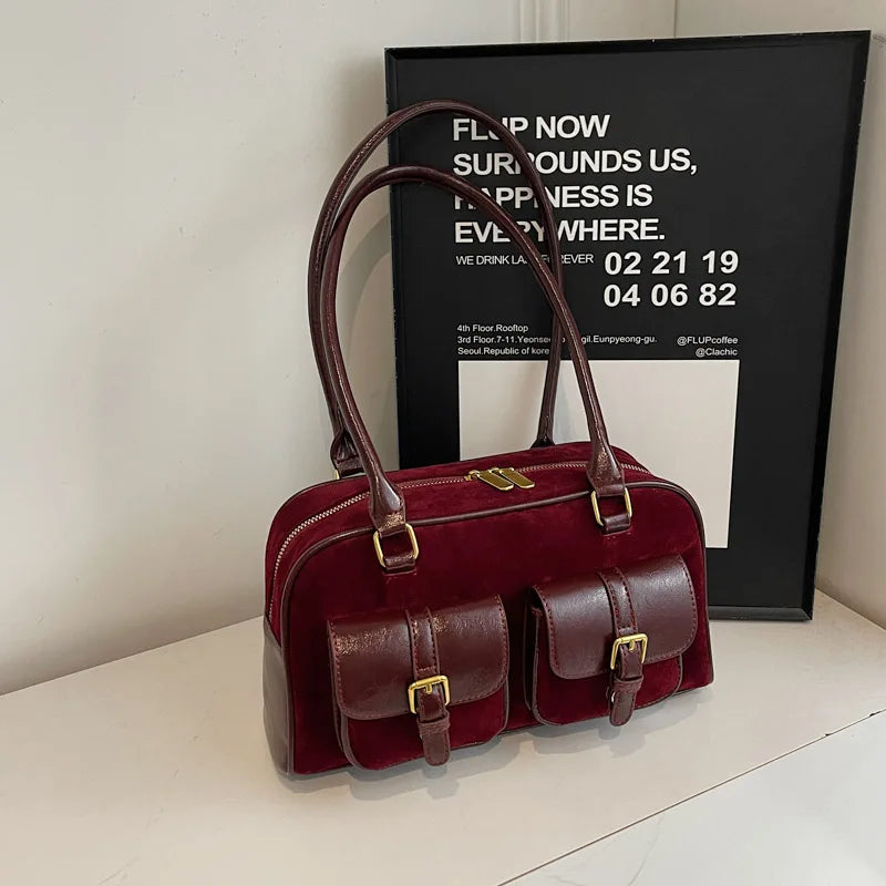 Women's Double Pocket Zipper Underarm Bag