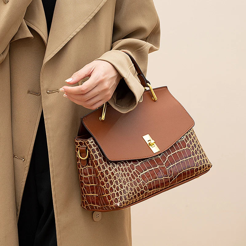 Women's Crocodile Pattern Leather Shell Bags