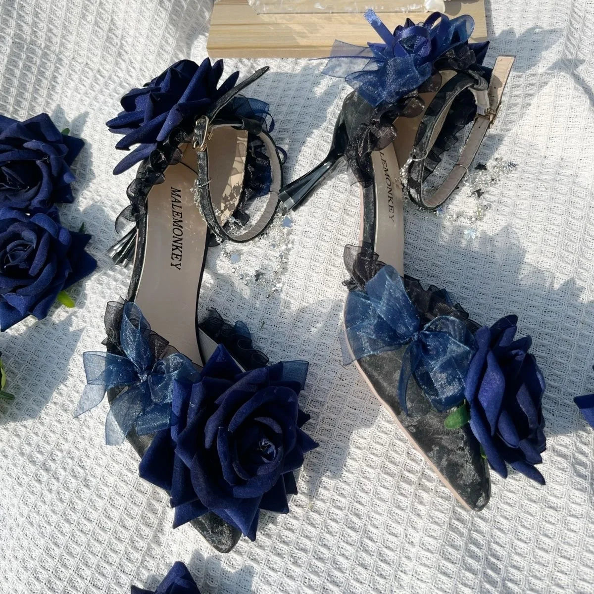 Ankle Strap Low Heel Gothic 3D Rose Shoes