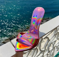 Dazzling Color Peep Toe Ladies Stiletto Sandals