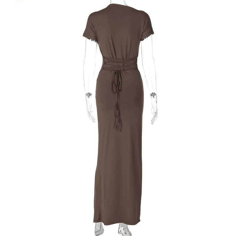 Short Sleeve Maxi Dress Curvy Silhouette & Flattering Tie-Up